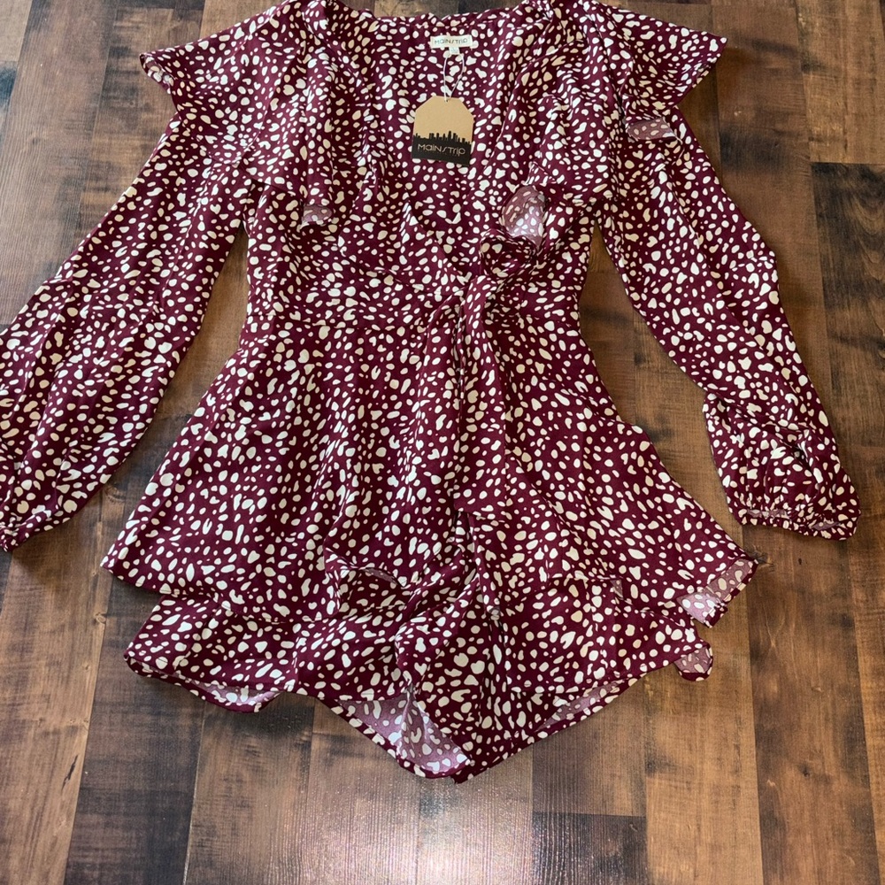 Women's Burgundy and White Patterned Romper Main Strip Jumper